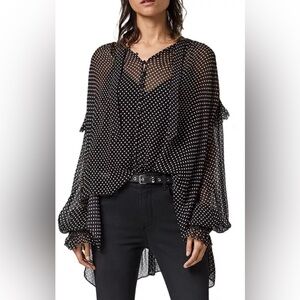 All Saints Lara Polka Dot Ruffle Blouse // US 4
